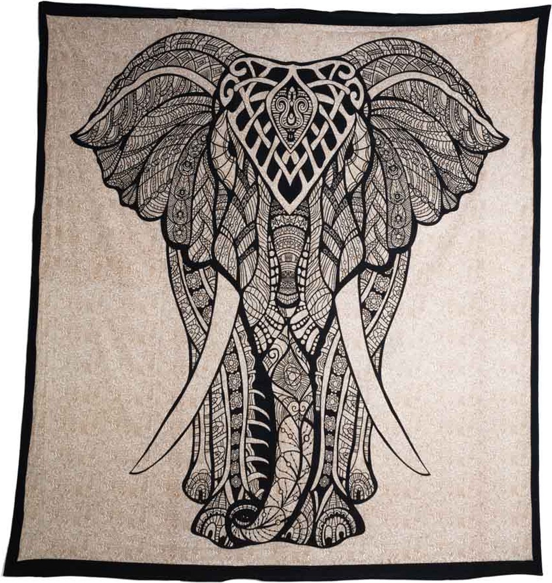 Authentiek Wandkleed Katoen Olifant Zwart met Goud (230 x 200 cm)