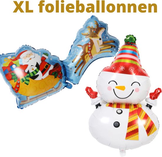 2 stuks XL folieballonnen kerst | kerst decoratie | sneeuwpop & kerstman met slee | folieballon