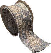 Kerstlint  | Blauw | Wit | Zilver | Bomen | Lengte: 10 M | Breedte: 6.3 CM | Merry Christmas | Sneeuwvlok | Lint Met IJzerdraad | Kerstlint Met Glitters | Cadeaulint | Luxe Lint |
