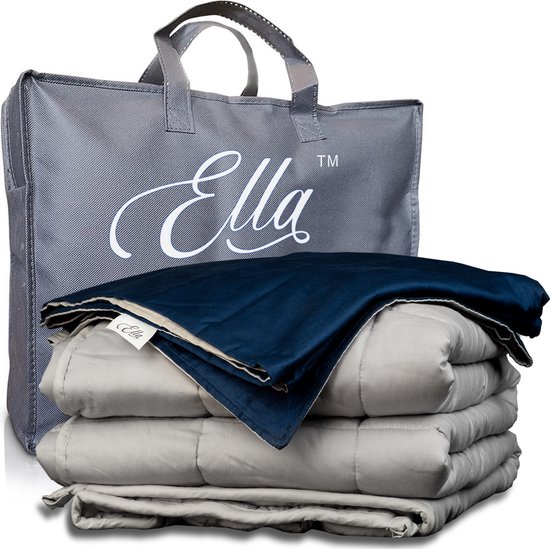 Ella® Verzwaringsdeken Katoen 7 kg 135x200 cm - Bundel met Hoes - Verzwaarde deken Incl. Grijs & Blauw Biologisch Katoenen Overtrek