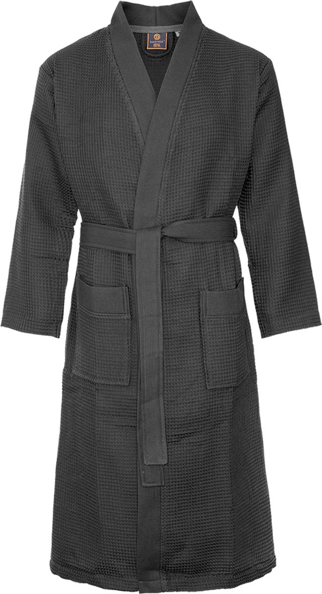Badrock Wafel badjas voor sauna antraciet L - antraciet unisex badjas - biologisch katoen- wafel badjas - kimono - wafel badjas dames - wafel badjas heren