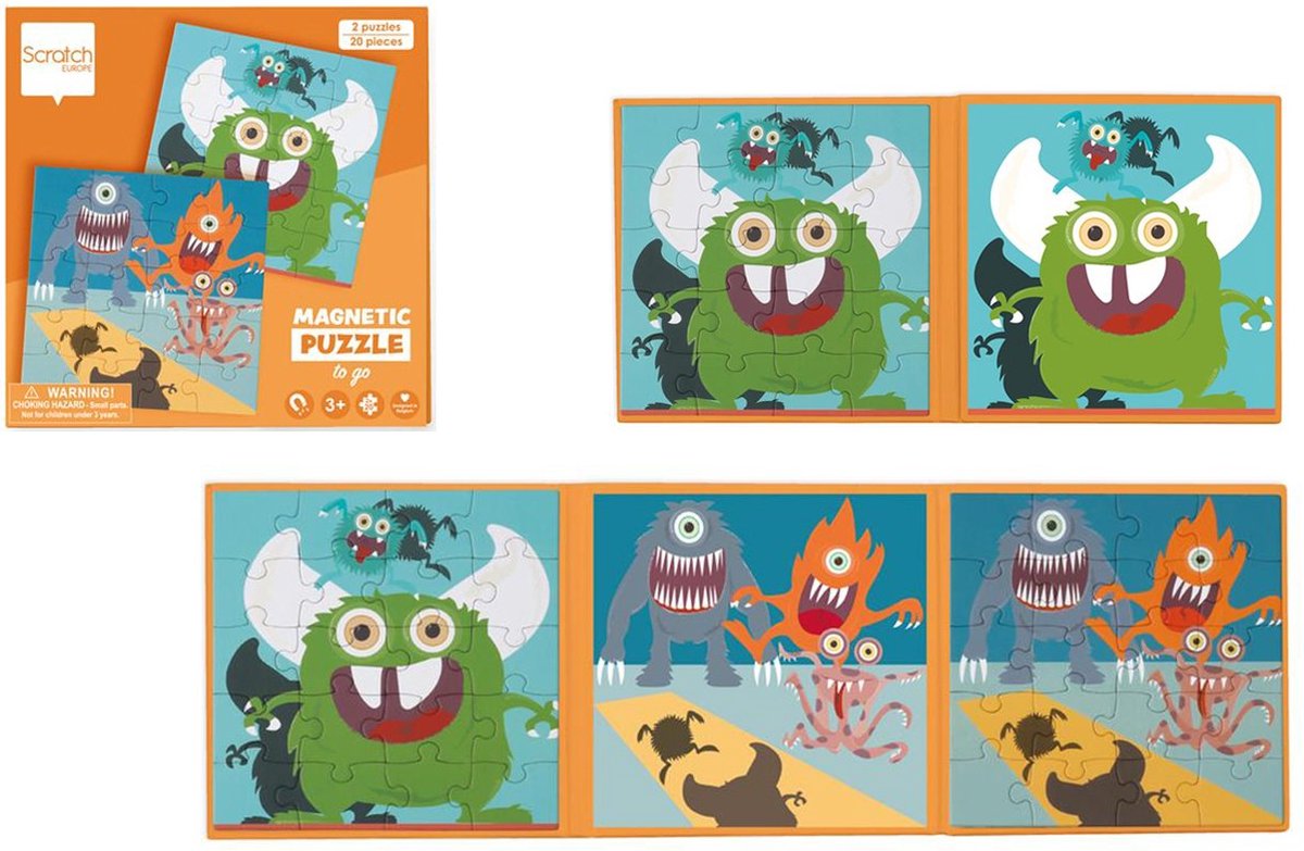 SCRATCH Magnetisch Puzzelboek To Go - Monster - 2 Magnetische Puzzels Van 20 Stuks - 3+