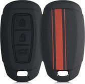 kwmobile autosleutelhoes voor Hyundai 3-knops autosleutel Keyless Go - hardcover beschermhoes - Rallystrepen design - rood / zwart