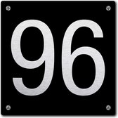 Huisnummerbord - huisnummer 96 - zwart - 12 x 12 cm - rvs look - schroeven - naambordje - nummerbord  - voordeur