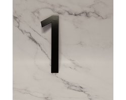 Studio Saar -huisnummer- 1 - Zwart- RVS- Groot 28cm - Zwart gepoedercoat- rvs afstandshouders - rvs cijfers- rvs coaten - rvs materiaal - rvs op maat - rvs online - rvs zwart maken -rvs voor buiten