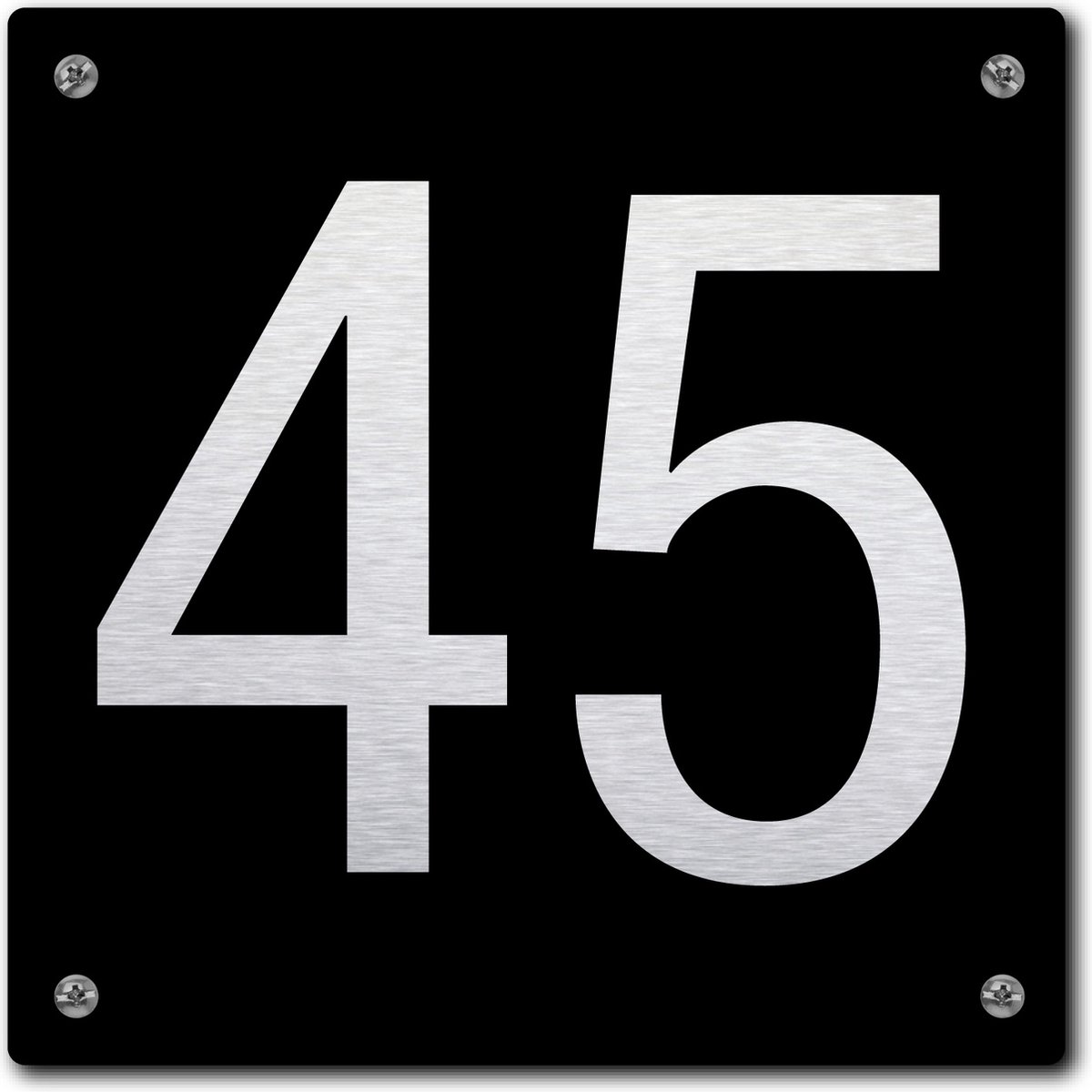 Huisnummerbord - huisnummer 45 - zwart - 12 x 12 cm - rvs look - schroeven - naambordje - nummerbord - voordeur