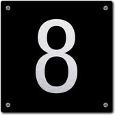 Huisnummerbord - huisnummer 8 - zwart - 12 x 12 cm - rvs look - schroeven - naambordje - nummerbord  - voordeur