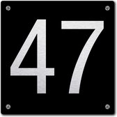 Huisnummerbord - huisnummer 47 - zwart - 12 x 12 cm - rvs look - schroeven - naambordje - nummerbord  - voordeur