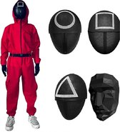 Hozard® -Squid Game Kostuum - Rode Jumpsuit - Halloween/Carnaval Costuum - Cosplay - Met maskers en accessoires - Maat M