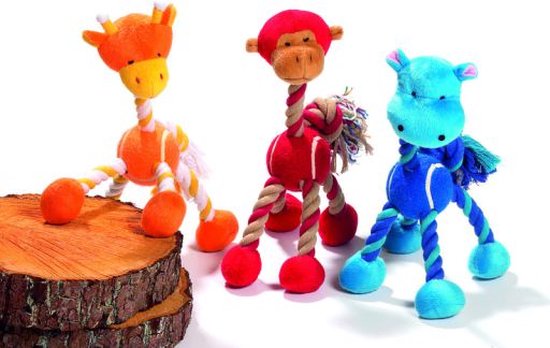 Plush animals joy with tennisball & cotton rope assorted