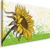 Schilderij - Getekende Zonnebloem, Print op Premium Canvas