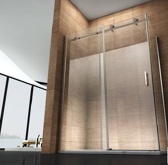 Entrée d'angle Cabine de douche Porte coulissante 800x1200x1950mm Nano (anti-calcaire) Revêtement 8mm Verre de sécurité Profil chromé Easy Clean