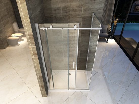 Entrée d'angle Cabine de douche Porte coulissante 800x1200x1950mm Nano (anti-calcaire) Revêtement 8mm Verre de sécurité Profil chromé Easy Clean