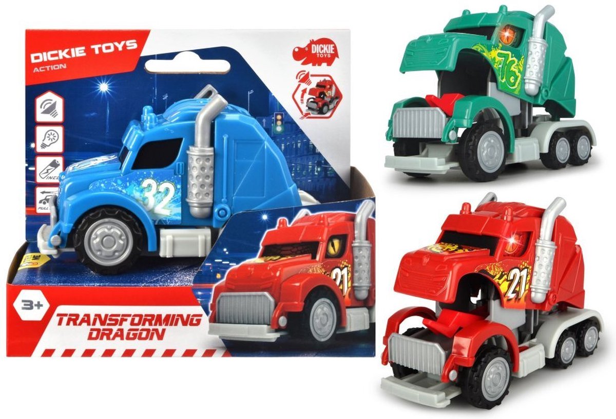 Dicky Toys Vrachtwagen Verander Draak 3 Assorti Licht + Geluid Assorti