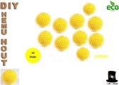 Bob Online ™ – 10 Stuks - 20mm Geel Ronde Gehaakte Houten Kralen met ca. 4mm Gaatje –  Houten Gehaakte Kralen - Rijgkralen – Kralen Rijgen - Hobby Houten Kralen – DIY Gehaakte Hemu