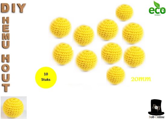 Foto: Bob online 10 stuks 20mm geel ronde gehaakte houten kralen met ca 4mm gaatje houten gehaakte kralen rijgkralen kralen rijgen hobby houten kralen diy gehaakte hemu hout kralen 20mm yellow hemu wood crochet beads 10 pieces