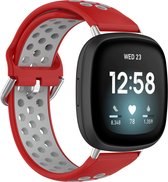 Siliconen Smartwatch bandje - Geschikt voor  Fitbit Sense sport bandje - rood/grijs - Strap-it Horlogeband / Polsband / Armband