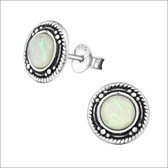 Aramat jewels ® - Bali oorbellen opaal rond 925 sterling zilver wit 9mm