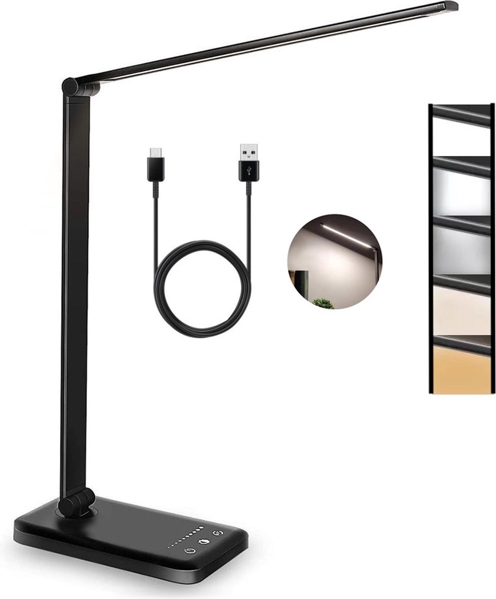 Brightenlux Bureaulamp Zwart - Bureaulamp LED Dimbaar - Draadloos Opladen – LED Dimbaar – Bureaulamp Kind – Opvouwbaar - Helder
