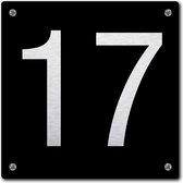 Huisnummerbord - huisnummer 17 - zwart - 12 x 12 cm - rvs look - schroeven - naambordje - nummerbord  - voordeur
