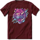 Dieren T-Shirt | Tijger retro kleding Kado Heren / Dames | Wildlife Cadeau shirt - Burgundy - L