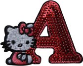 Strijk Embleem Alfabet Patch - Letter A - Hello Kitty Pailletten - 6cm hoog - Letters Stof Applicatie - Geborduurd - Strijkletters - Patches - Iron On