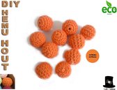 Bob Online ™ – 10 Stuks - 20mm Oranje Ronde Gehaakte DIY Houten Kralen met ca. 4mm Gaatje –  Houten Gehaakte Kralen - Rijgkralen – Kralen Rijgen - Hobby Houten Kralen – DIY Gehaakte Hemu Hout Kralen – 20mm Orange Hemu Wood Crochet Beads x 10 Pcs