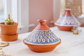 Handgemaakte Marokkaanse Kook Tajine voor Inductie, Gas, Oven - Bohemian Blauw L