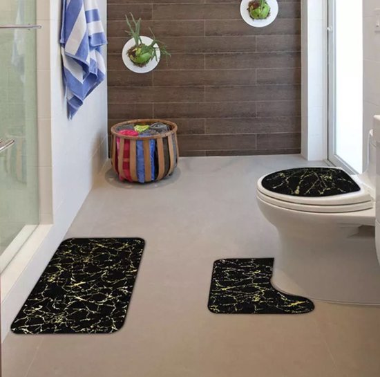 Luxe badmat- Badmatten set - Wc mat - Toiletbril hoes - Toiletmat -  Badkamer mat -... | bol