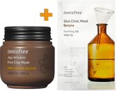 Innisfree Skin Clinic Mask Betaine Soothing Mask & Jeju Volcanic Pore Clay Mask - 100ml - Absorb Excess Oil - Cleanse Pores - Pore Purifying - Oily Combination Normal Skin - Korean
