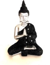 Boeddha zwart zilver 40 cm hoog - figuur - beeldje - interieur - voor binnen - zwart - decoratie - stuk - kunststof - origineel - cadeau - geschenk - gift - verjaardag - kerst - ni