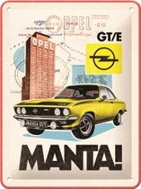 Opel Manta GT/E.  Metalen wandbord in reliëf 15 x 20 cm.