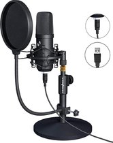 TRANSNECT® TR800 - USB Condensator Studio microfoon met stand - Schokdemping Popfilter en Geluidskaart - microfoon voor pc