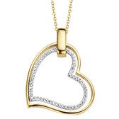 Velini Jewels -P2018G -925 Zilver hart  Hanger+Ketting -14karat verguld gezet met Cubic Zirkonia 45+5cm verlengstuk