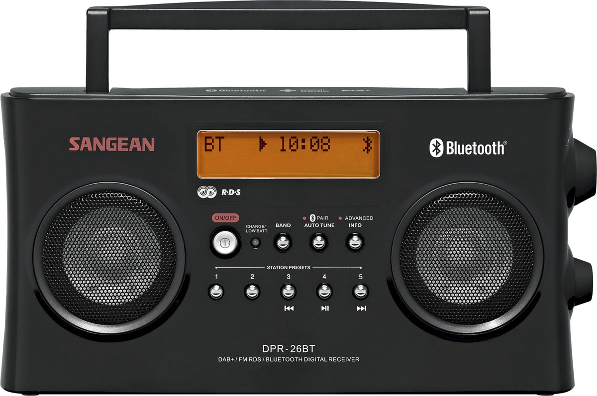 Sangean-DPR-26BT -Draagbare radio met Bluetooth en DAB+ - Zwart