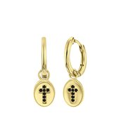 Lucardi - Dames Goldplated oorringen hanger ovaal kruis - Oorbellen - Cadeau - Echt Zilver - Goudkleurig