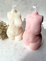 Kaarsen - decoratieve kaarsen SET van 2 - kanker - fck cancer - vrouwenlichaam - pink ribbon - curvy body - torso - wit en roze