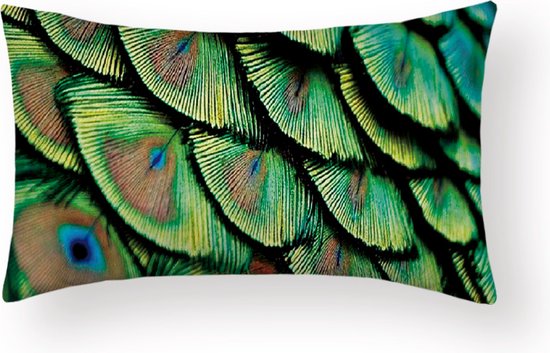 Sierkussen Peacock - Groen Long - Sierkussen - 30x50 cm - Sierkussen - Polyester