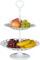 Relaxdays 1x etagère - metaal - serveerschaal - buffetstandaard - fruit of hapjes - wit