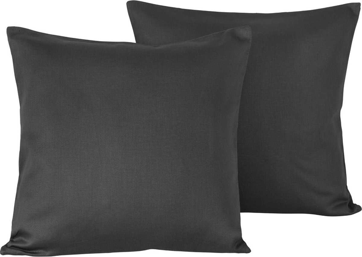 De Witte Lietaer Sierkussensloop Set Olivia Ebony - 40 x 40 cm - Satijn Katoen