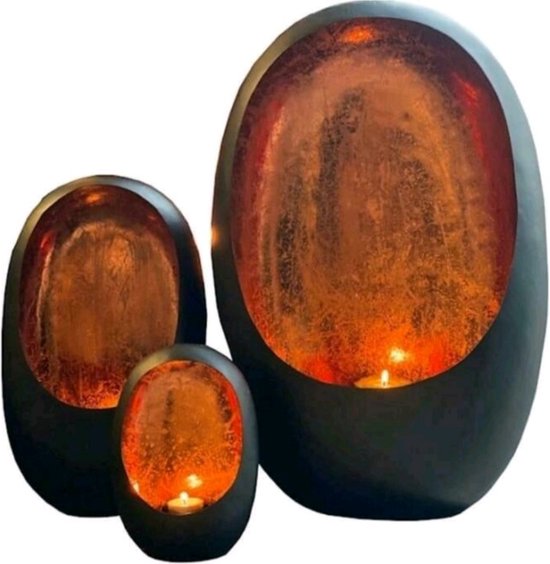 Standing Egg Copper - kaarsenhouder - windlicht - zwart en koper - windlicht - wall egg copper - small