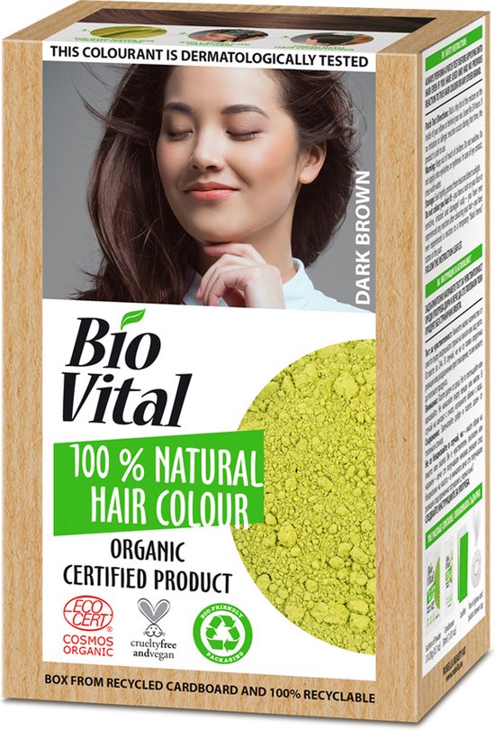 BIO VITAL 100% NATURAL ORGANIC Dark Brown/Donkerbruin/Marron Foncé– Haarverf – Henna – Biologisch – Natuurlijk – Organic -  EcoCert Cosmos Organic, Cruelty Free en Vegan