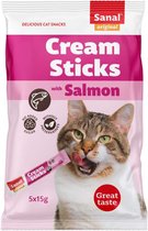 Sanal cream sticks zalm 5x15gr - kattensnoepjes - kattensnacks - poes - cadeau