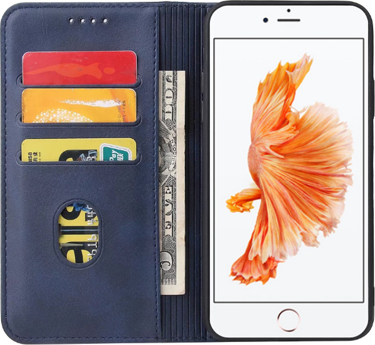 Smartphonica iPhone 6/6s Plus leren hoesje met magnetische sluiting - Blauw / Kunstleer / Book Case