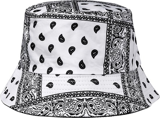 Bucket Hat Paisley Print Wit Omkeerbaar Festival Hoedje Vissershoedje