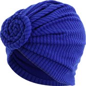 Tulband - Head wrap - Chemo muts – Haarband Damesmutsen - Tulband cap - Hoofddeksel - Knot tulband - Beanie- Hoofddoek - Muts - Blauw - Hijab - Slaapmuts - Hoofdwear