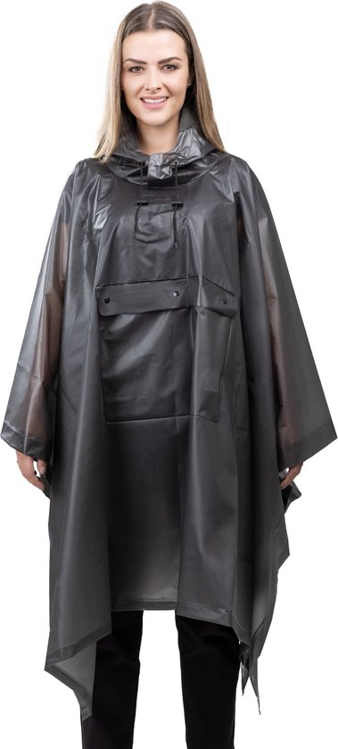 Navaris waterdichte regenponcho - Unisex regenjas - Regencape voor mannen en vrouwen - Poncho met opvouwbare tas - Zwart transparant