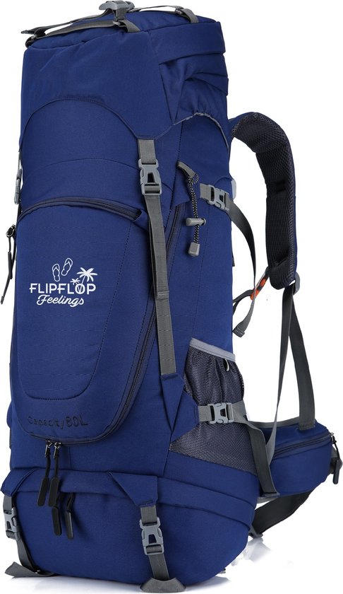 FlipFlop Feelings 70 Liter Backpack Blauw Verstelbaar 60L tot 80L Rits rondom. bol