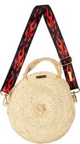 ROOCY The Label - Rieten Tas Rond - Rotan Handtas - Crossbody Tas - Strap zwart en rode vlammen