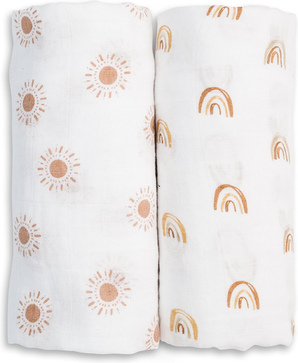 Lulujo - hydrofiele doek - swaddle - katoen - 100x100 cm - 2-pack - Rainbow & Suns